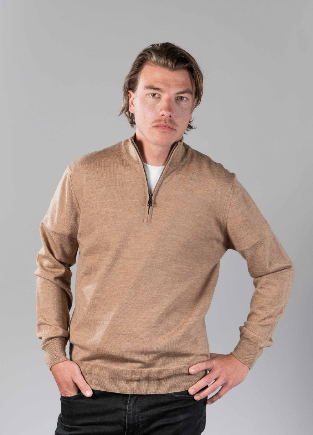Merino Quarter Zip Camel