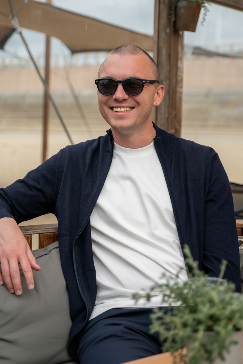 Merino Cardigan Navy - Licht Gepolijst