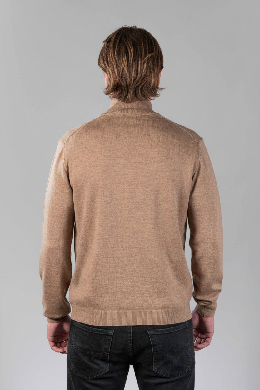 Merino Quarter Zip Camel - rug recht vooruit