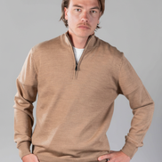 Merino Quarter Zip Camel - vooraanzicht v2